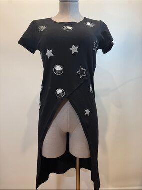 Extelle Black Embellished High Low Tunic Top Size Small Stars